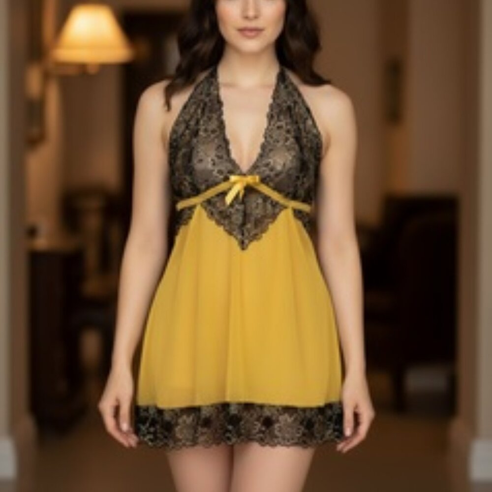 Avidlove (XXL) Lace Trimmed Buttercup Yellow Lingerie